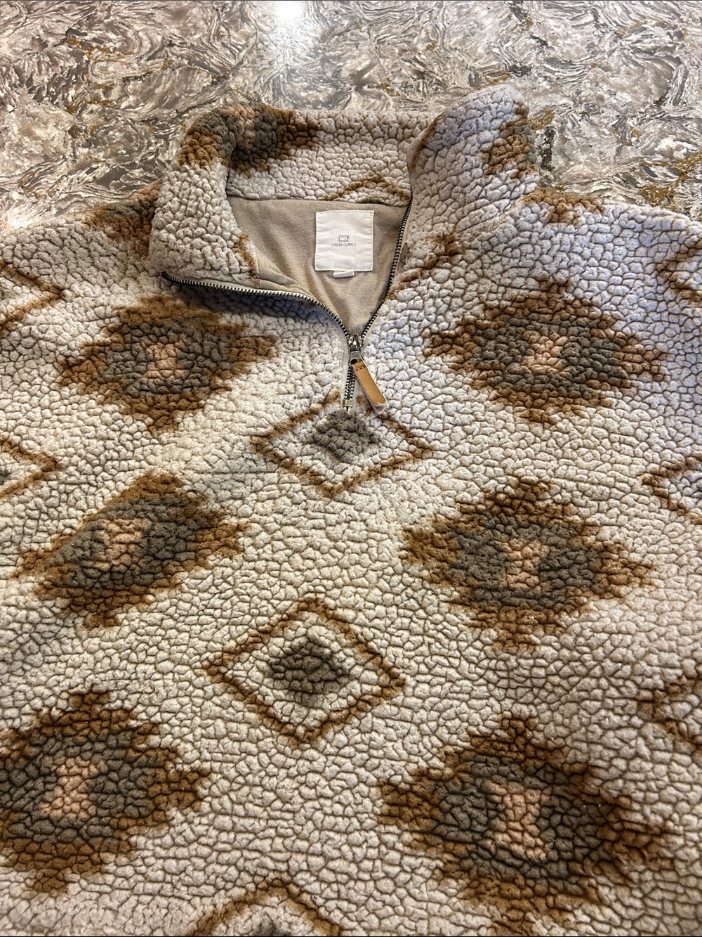 Thread and Supply Cream and Brown Sherpa Quarter-Zip Pullover